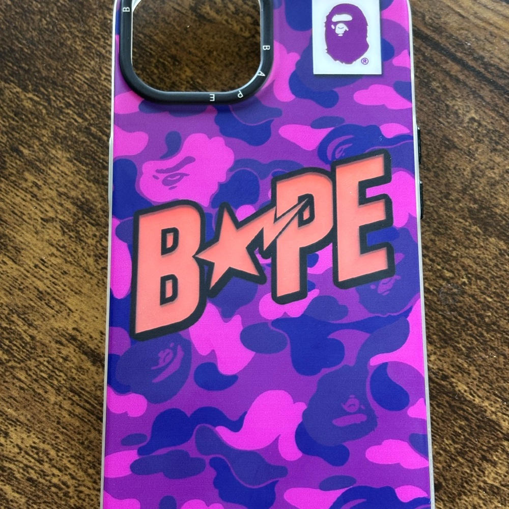 Bape Vibrant Pink and Purple Camo iPhone 15 Case